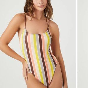 Forever 21 Striped monokini L swimsuit one piece retro
